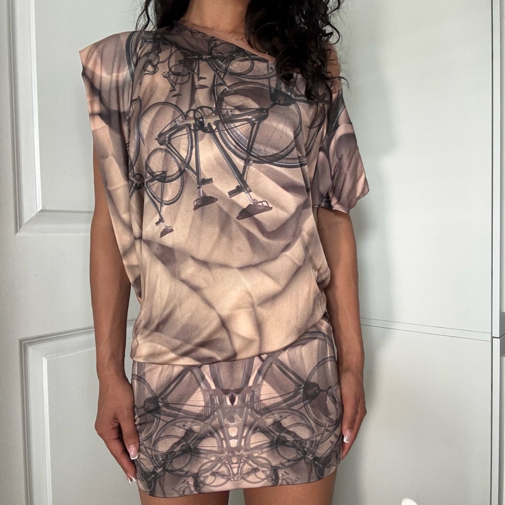 Abstract Bicycle Print Dress